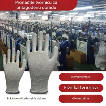 Toplinski obrađene rukavice s premazom za prste, karbonsko vlakno, antistatické, zaštita dlanova i prstiju, prašini otporne za elektroniku