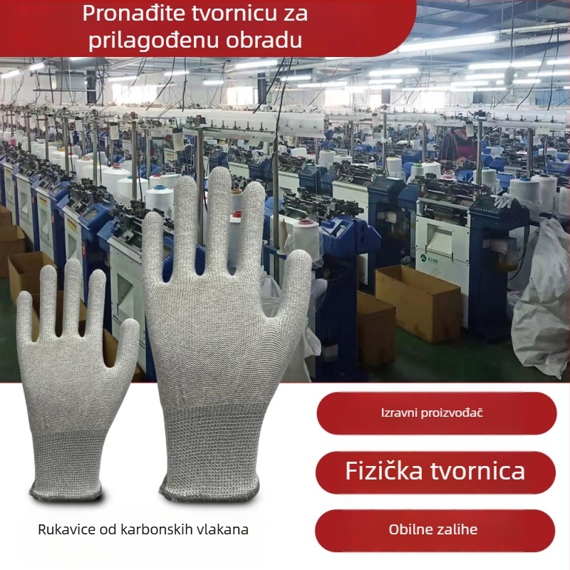 Toplinski obrađene rukavice s premazom za prste, karbonsko vlakno, antistatické, zaštita dlanova i prstiju, prašini otporne za elektroniku