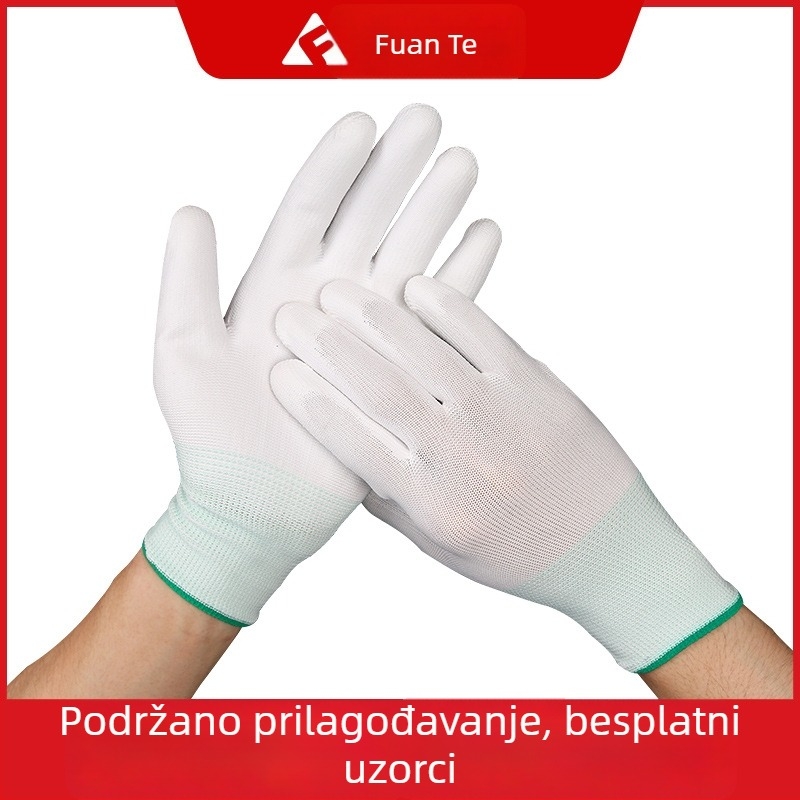 PU premazane dlanove i prstne rukavice, prilagođene, bijeli premaz, antistatične, prozračne i udobne za rad u elektronici