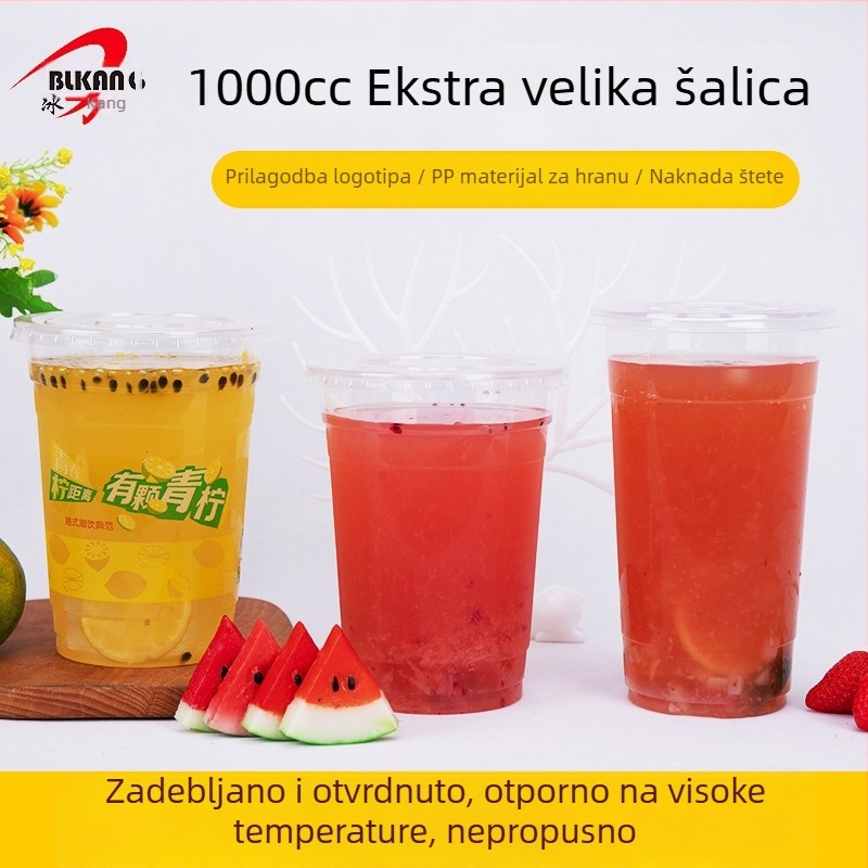 1000 ml jednokratna čaša za mliječni čaj, plastična čaša Overlord za pakiranje voća, s prilagođenim logotipom