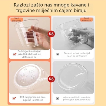 Jednokratna prozirna plastična čaša s poklopcem za napitke – čaj s mlijekom, sok od naranče, napitak od šljive