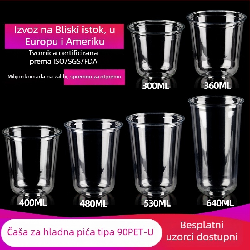PET90 jednokratna čaša za mliječni čaj, plastična čaša s U oblikom, 301–700 ml