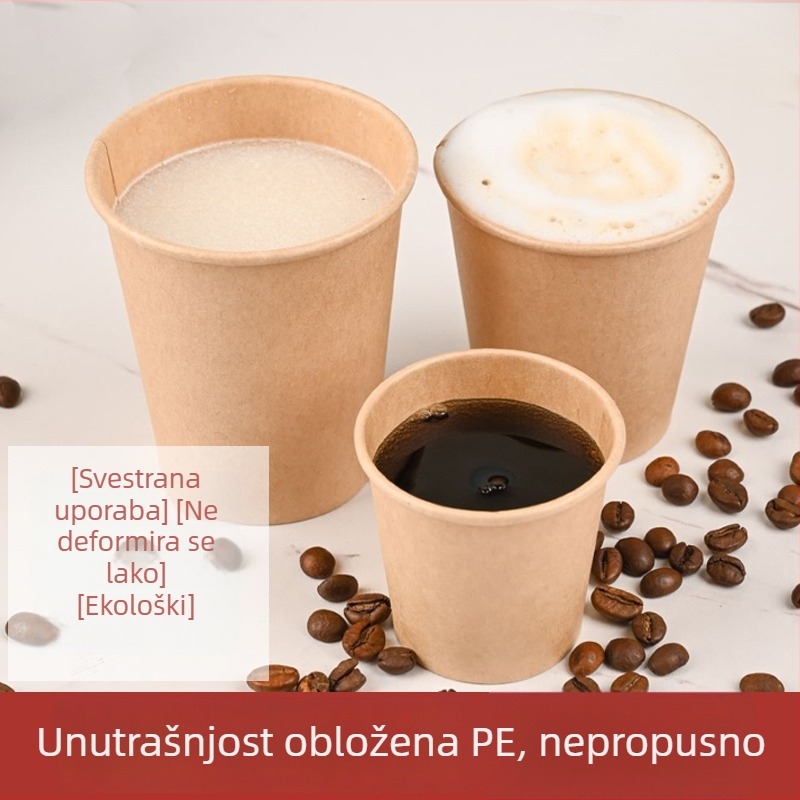 Debljih kraft papirnih čaša za jednokratnu upotrebu, za kućnu i poslovnu upotrebu, pogodne za kavu, sojino mlijeko, mliječni čaj i tople napitke