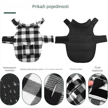 Zimski kaput za pse s vjetrootpornim flisom, britski stil karirani uzorak, za hladno vrijeme, udoban i topao