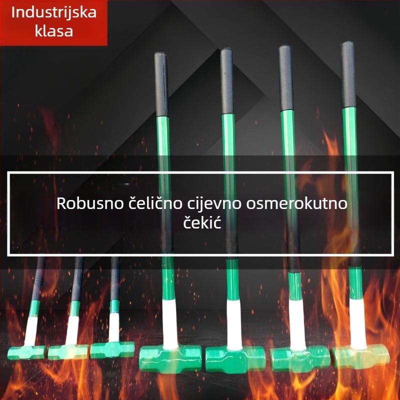 Kaicheng težak osmerokutni čekić s ručkom od čelične cijevi, zidarski čekić, visoko ugljični čelik, duljina 900 mm, veličine 2–16