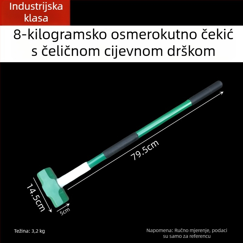 Kaicheng težak osmerokutni čekić s ručkom od čelične cijevi, zidarski čekić, visoko ugljični čelik, duljina 900 mm, veličine 2–16