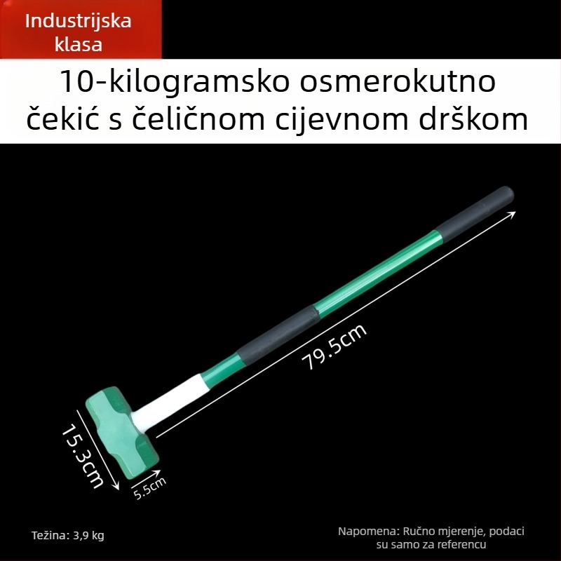 Kaicheng težak osmerokutni čekić s ručkom od čelične cijevi, zidarski čekić, visoko ugljični čelik, duljina 900 mm, veličine 2–16