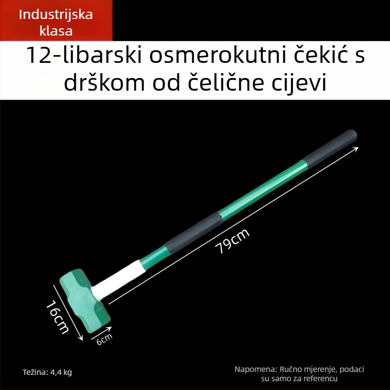 Kaicheng težak osmerokutni čekić s ručkom od čelične cijevi, zidarski čekić, visoko ugljični čelik, duljina 900 mm, veličine 2–16