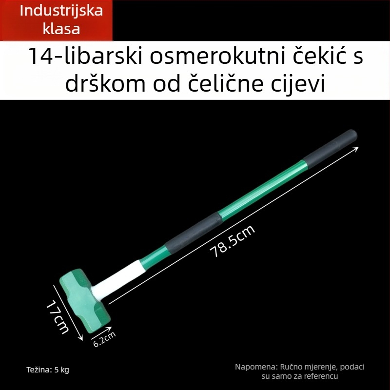 Kaicheng težak osmerokutni čekić s ručkom od čelične cijevi, zidarski čekić, visoko ugljični čelik, duljina 900 mm, veličine 2–16
