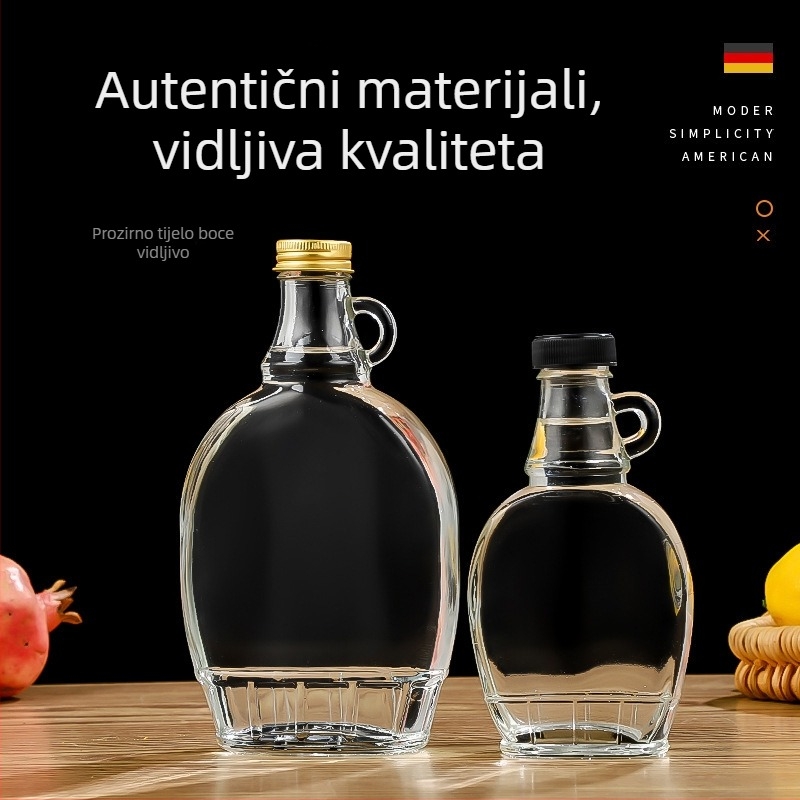 Prilagođena plosnata boca za vino, prazna prozirna staklena boca za kućnu proizvodnju alkoholnih pića i voćna vina