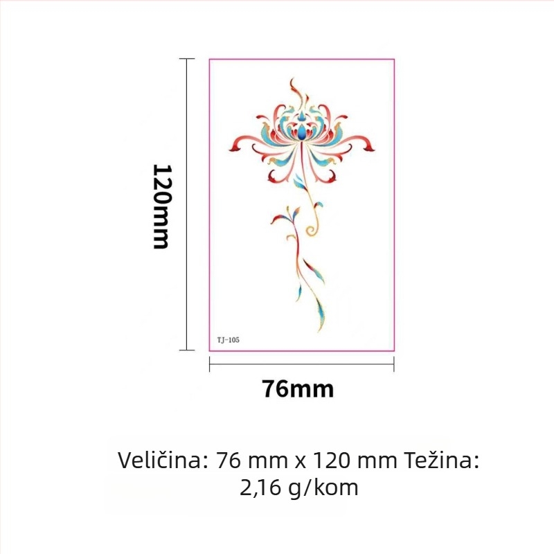 Elegantne tetovažne naljepnice u kineskom stilu s folijom zlatnog sjaja, za leđa, ruku i ključnu kost, cvjetni motivi, vodootporne i otporne na znoj