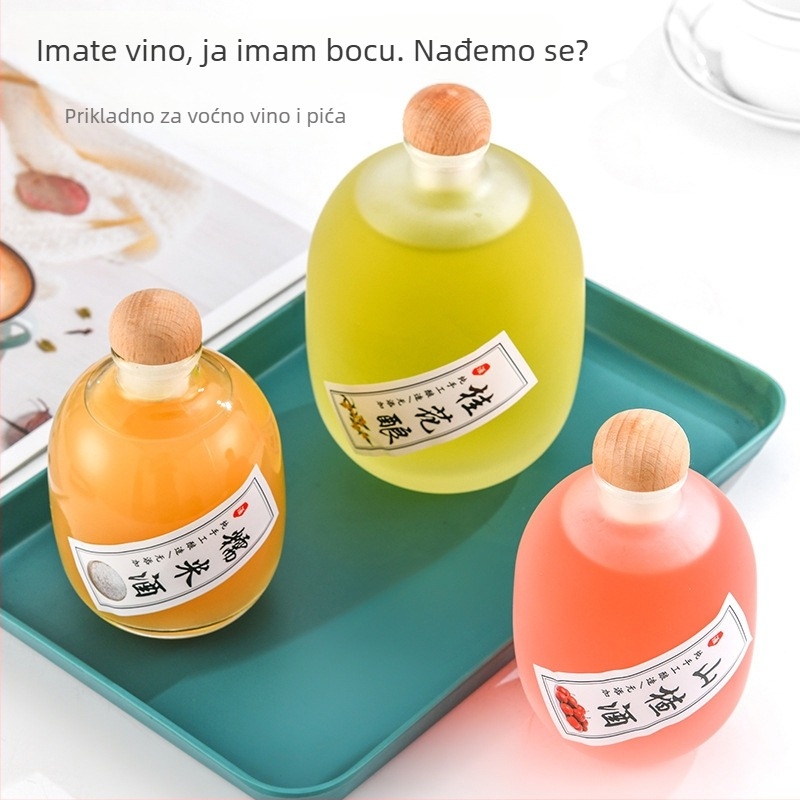 Kreativna boca za voćno vino, prozirna mat staklena boca 250 ml, zatvorena za kućnu fermentaciju
