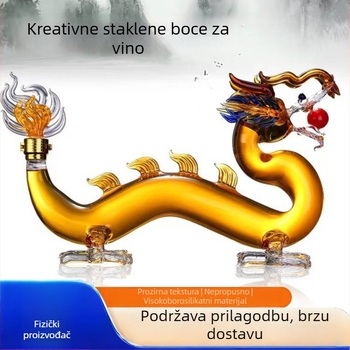 Staklena umjetnička izvedba: šuplja boca s drakom i stilski set za vodenu nargilu