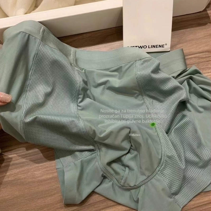 Muške bokserice s prozračnom mrežom, hlađenje Ice Silk, udobne, s srednjim podizanjem struka, plus veličina