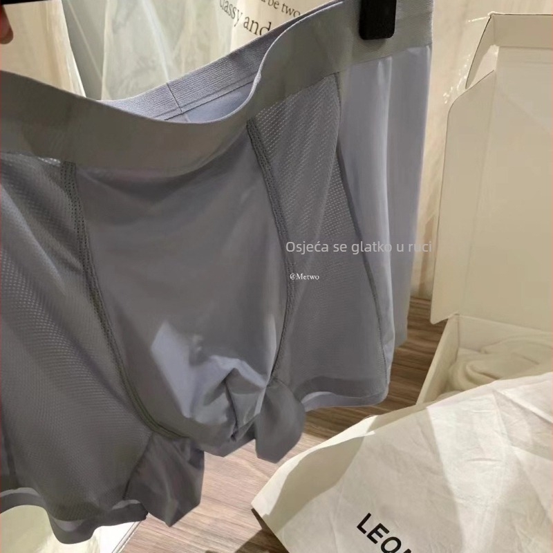Muške bokserice s prozračnom mrežom, hlađenje Ice Silk, udobne, s srednjim podizanjem struka, plus veličina
