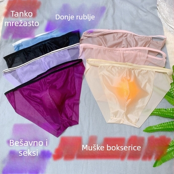 Tanke, senzualne bezšivne mrežaste bokserice za muškarce, prozirni U-oblik kontura, plus veličina