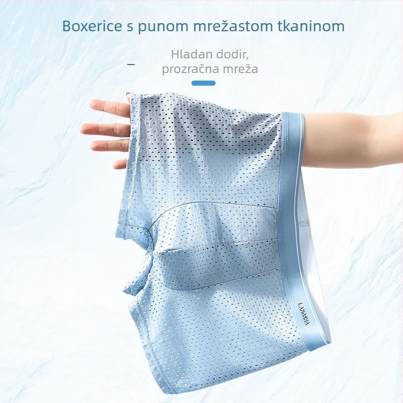 Muške antibakterijske bokserice od Ice-Silk s mrežastom tkaninom, prozračne, bez šavova, za ljeto.