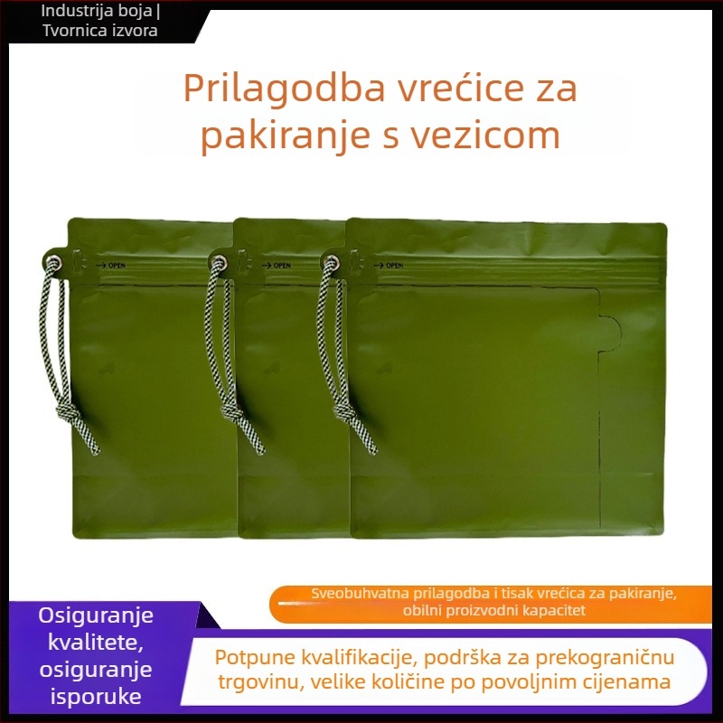 Vrećice od aluminijske folije sa šnurovom za kavu i čaj, plastične zatvarače vrećice za skladištenje, vrećice s osam stranama zatvaranja, univerzalna prehrambena ambalaža, prilagodljivo