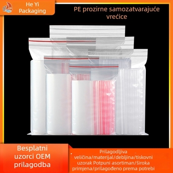 Prozirne PE samouzavare vrećice, deblje, vodootporne, plastične vrećice za hranu s otiskom, dostupne u različitim veličinama.