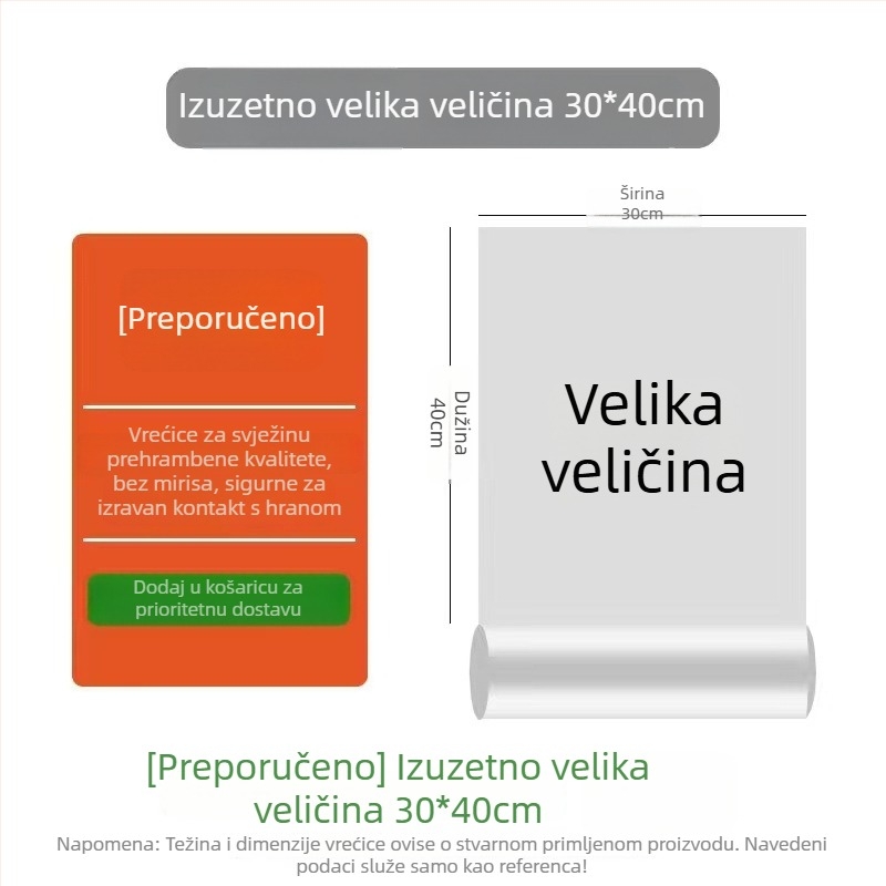 PE vaku vrećice za hranu, prehrambena kvaliteta, sigurno zatvorene, mikrovalna sigurna, u rolama