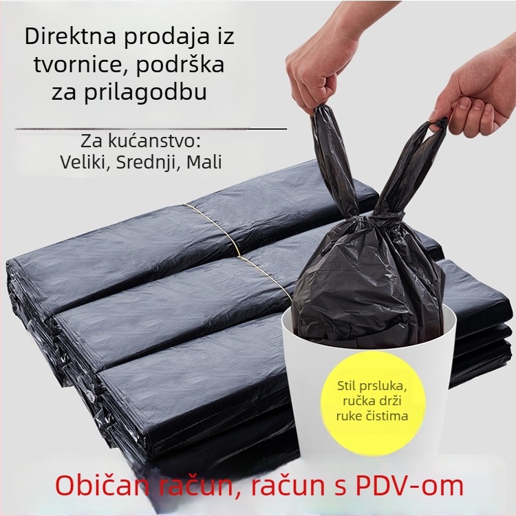 Crne vreće za otpad u stilu prsluka, debele plastične vreće za kućnu upotrebu u kuhinji, veličine velika, srednja i mala