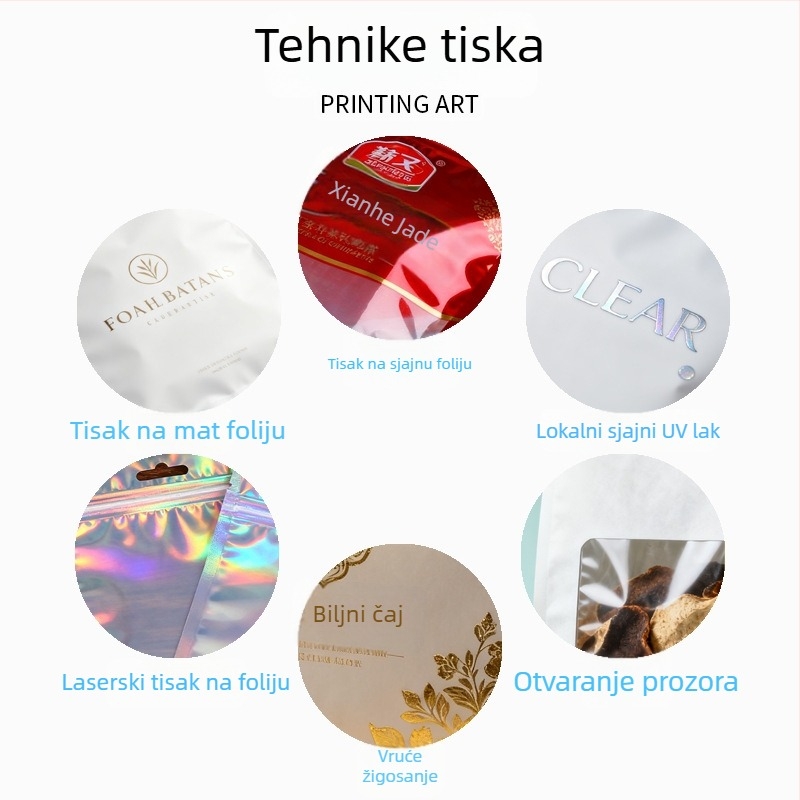 Torbe za hranu sa samostojećim i zatvaračem, aluminij-folija kompozitne vrećice s zatvaračem, za grickalice i suhe namirnice, prilagođene plastične vrećice za hranu