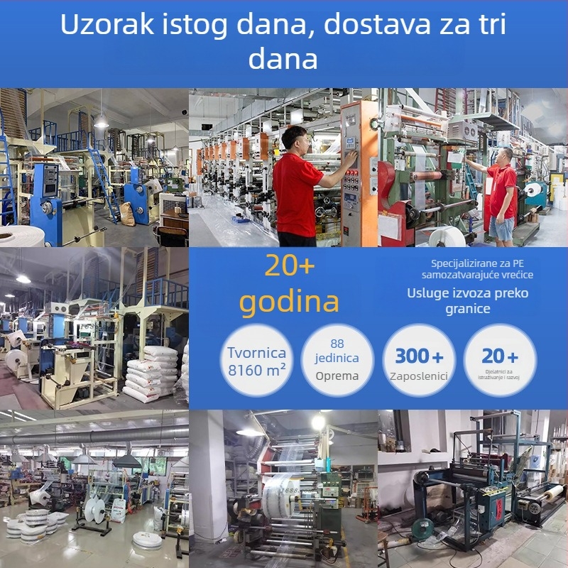 PE ploske vrećice s otvorom na vrhu, prehrambene kvalitete, velike veličine, prilagodljivo zatvaranje za skladištenje i pakiranje