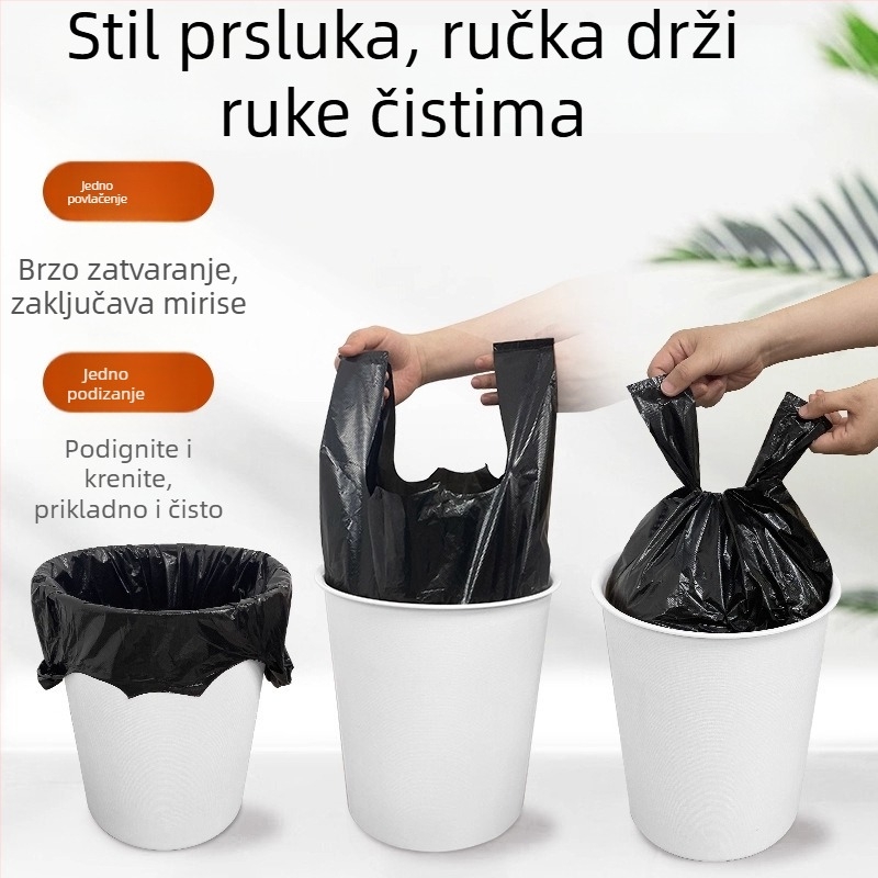 Debele crne vrećice za otpad za kućnu uporabu, prijenosne, za ured, kuhinju i dom, ekonomsko pakiranje, srednje i velike veličine, vrećice u stilu prsluka