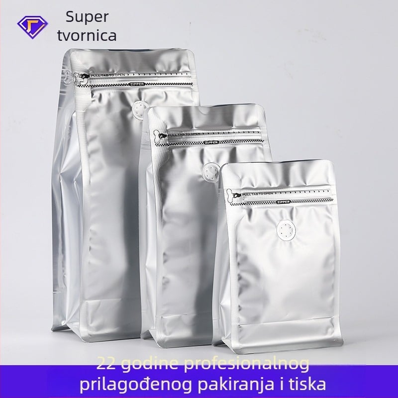 Vrećica za zrna kave s vakuum ventilom, aluminijska folija, zatvarač, prehrambena kvaliteta