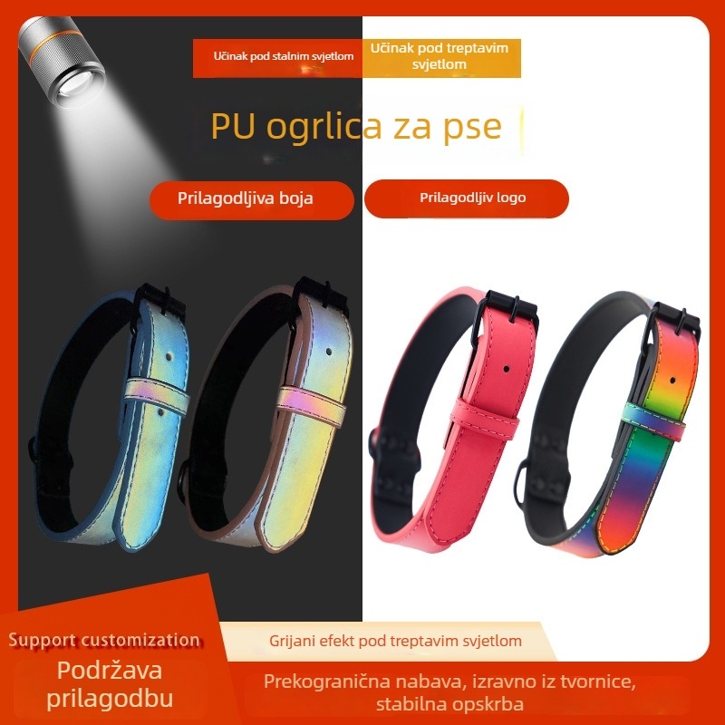 PU reflektirajući ovratnik za psa, podesiv, šaren, s oznakom psa, za obuku