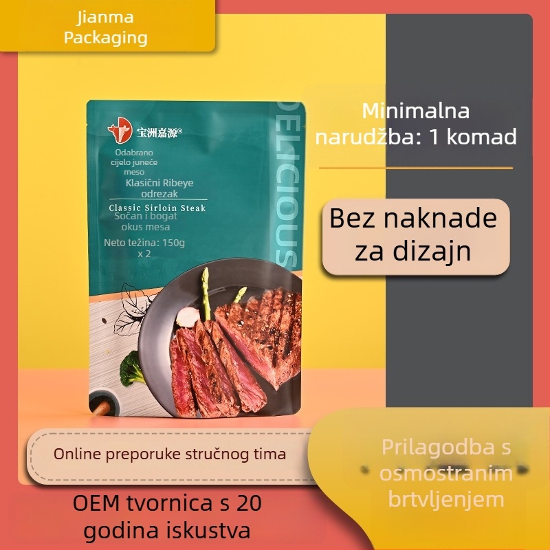 Prilagođena plastična vrećica za pakiranje hrane s tiskom za vakuumsko pakiranje, vrećica od aluminijske folije, višebojni tisak, kompozitni filmski rol, stojeća samouzapečujuća vrećica