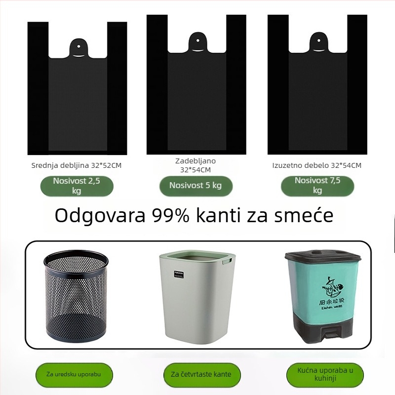 Debele jednokratne crne vreće s ručkama u stilu prsluka za kućne i hotelske kuhinje