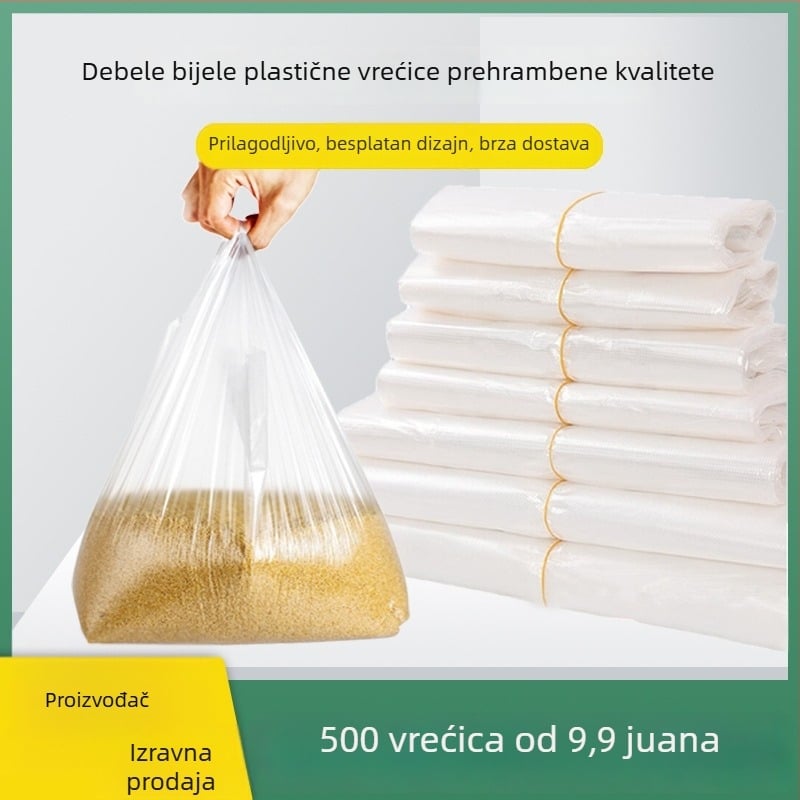 Bijela debeľa plastična vrećica za prehrambenu ambalažu; jednokratna torba s ručkama u stilu prsluka, veleprodaja