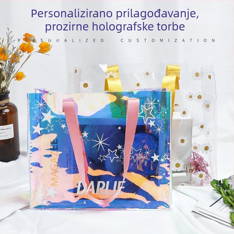 Laser-transparentna PVC torba za ruku s prilagodljivim TPU iridiscentnim završetkom, jednopramena torba za šminku i poklone, prijenosna