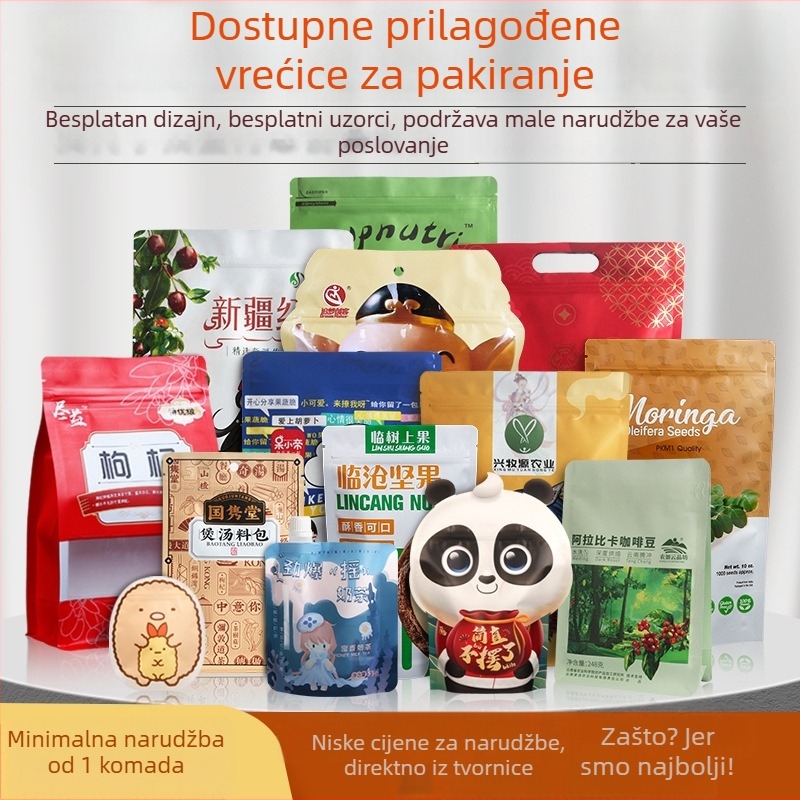 Torba za prehrambenu ambalažu s prilagođenom digitalnom tiskom i logotipom, višeslojna vakuumska vrećica s automatskim zatvaranjem