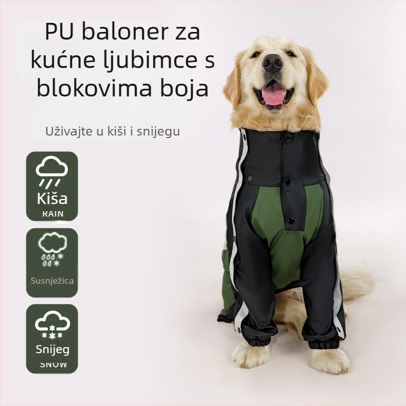 Labradorov kišni kaput za pse, PU vodootporan kaput s blokovima u boji, za velike pse