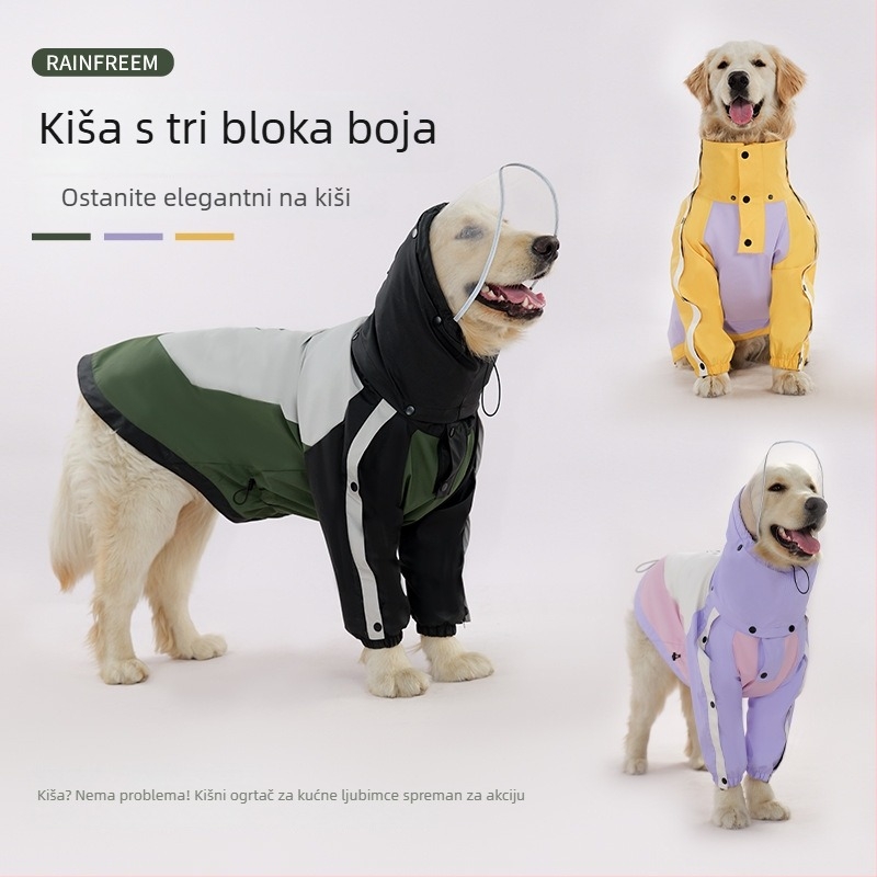 Labradorov kišni kaput za pse, PU vodootporan kaput s blokovima u boji, za velike pse