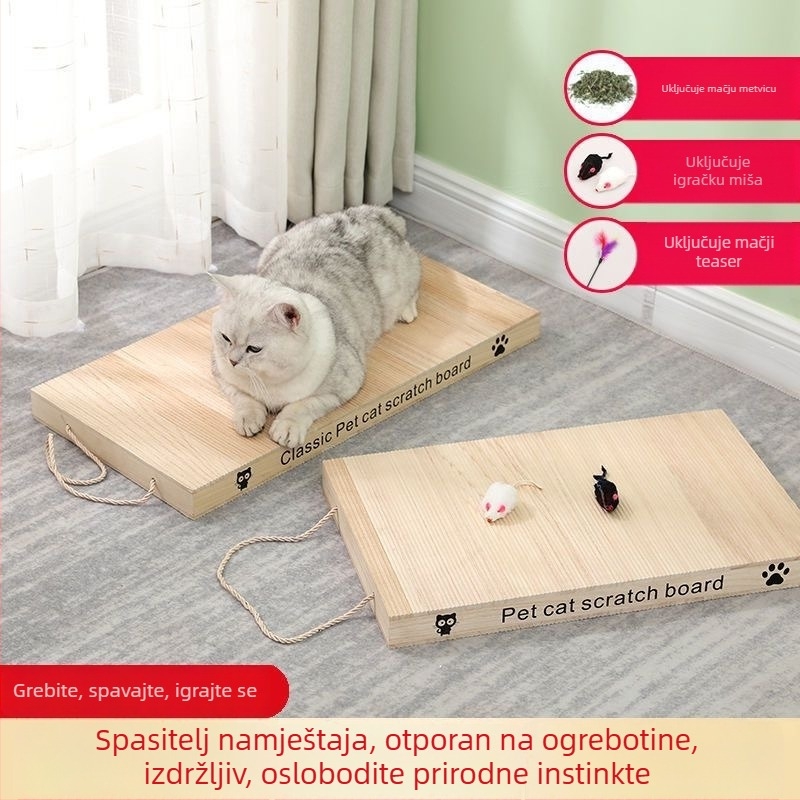 Drvena ploča za grebanje mačaka, vertikalna, dvostruka, otporna na ogrebotine, igračka za mačke