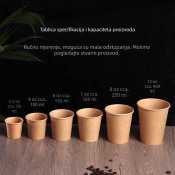 Jednokratna dvostruko debela papirnata čaša za vruće napitke, kraft papir, za kavu i vodu, s logom i poklopcem