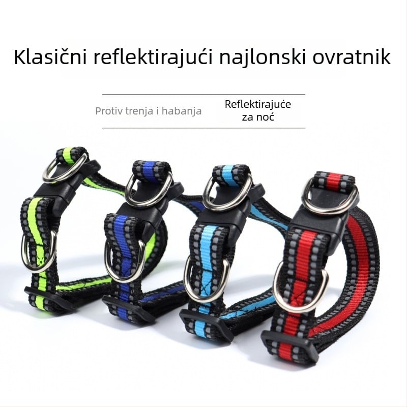 Ovratnik za psa s dvostrukom D kopčom, reflektirajući, najlonski ovratnik za pse malih i srednjih veličina