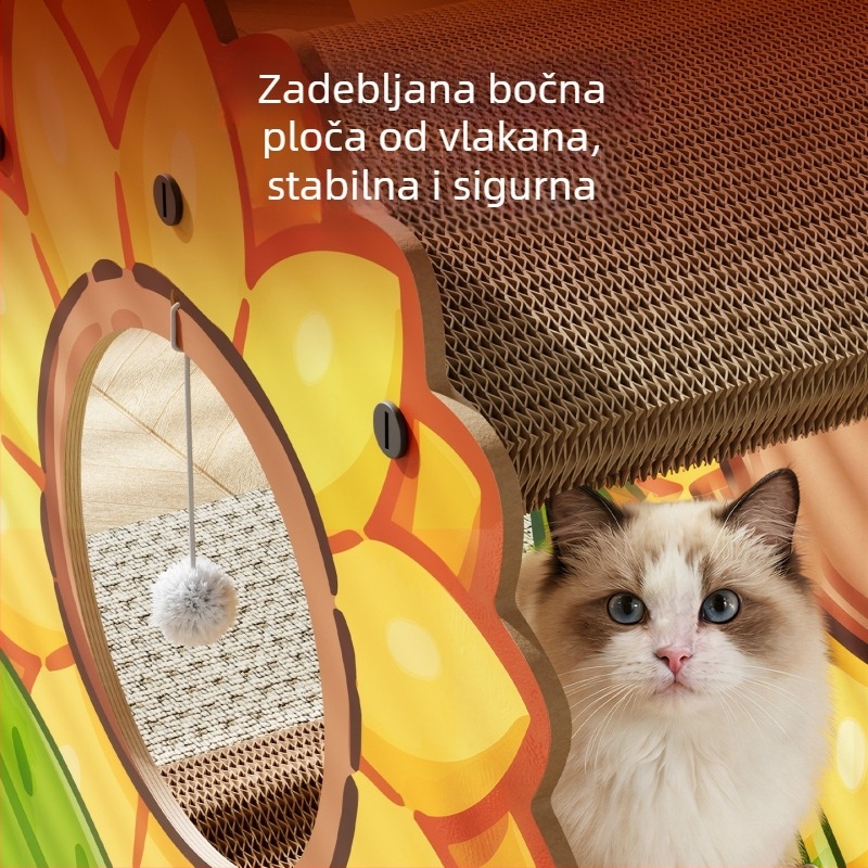 Suncokret dvostruko škrabalo i ležište za mačke u jednom, ojačani valoviti karton, otporan na habanje, bez opadanja dlaka, pogodno za sve sezone, mačja igračka