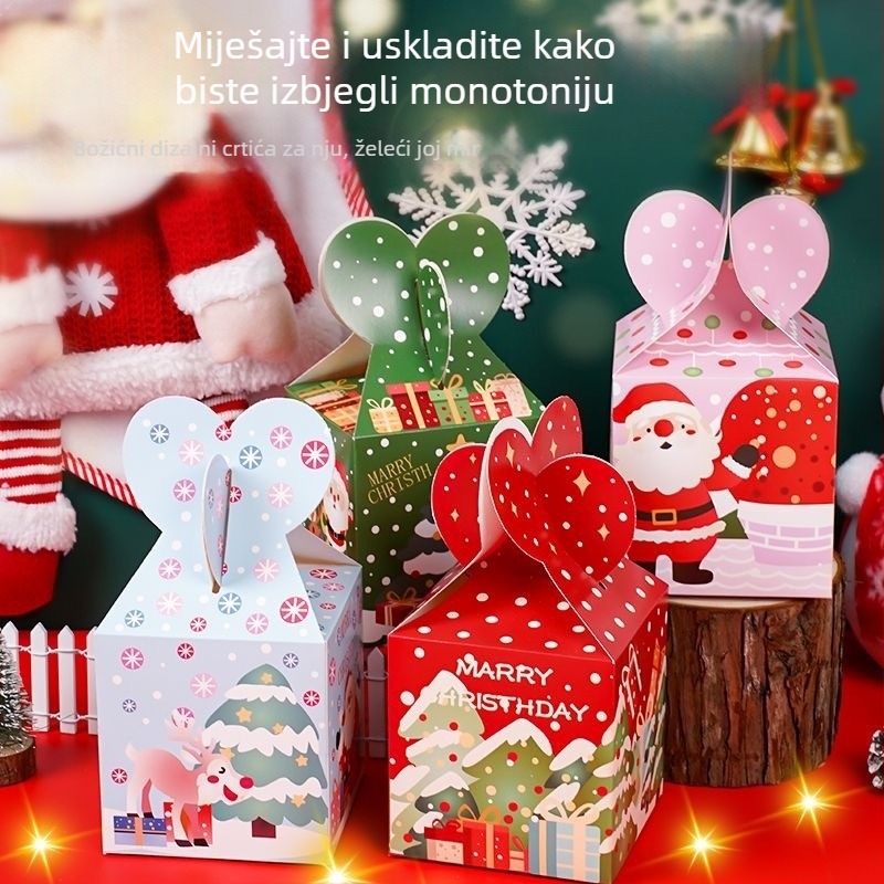 Božićna večernja kutija s karameliziranim jabukama, dekor Djed Božićnjak, kartonska kutija, prilagodljiva