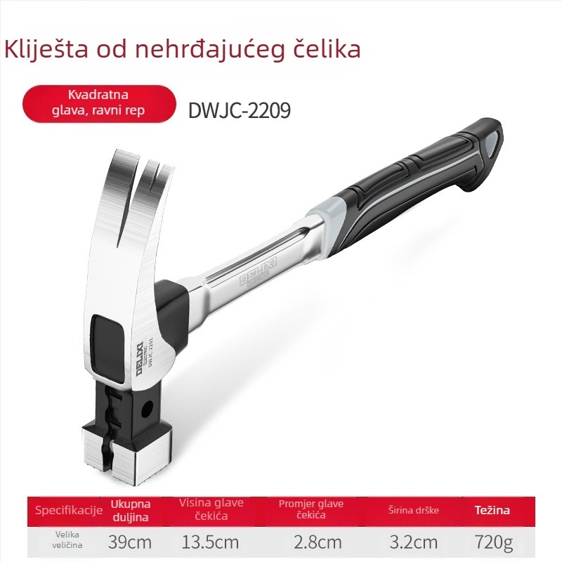 Delixi čekić s kandžom, višenamjenski kalapac za drvo s glavom od lijevanog čelika i integriranim dizajnom