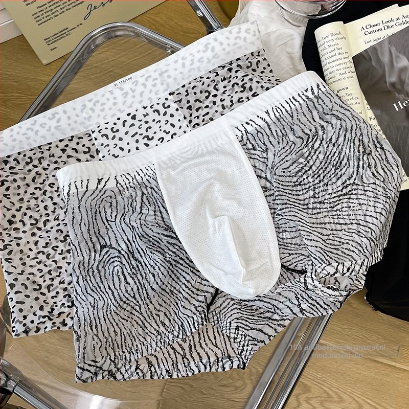 Ljetne muške bokserice od ledenog svile, tanke, prozračne, slobodan kroj, leopard uzorak i točkice, brzo sušeće