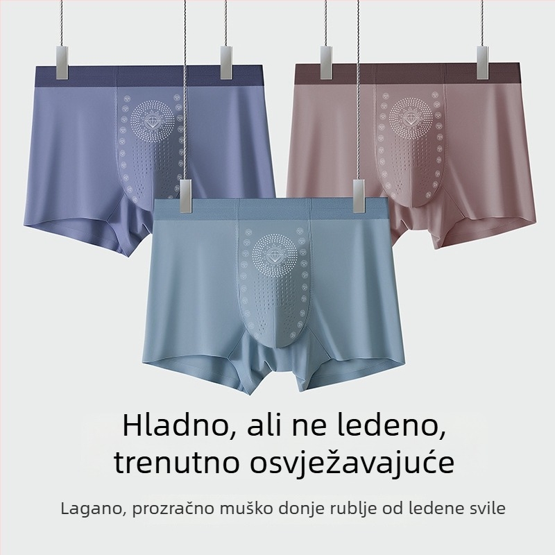 6-kom paket muških boxerica Ice Silk, bezšivne, brzo se suše, prozračne, antibakterijske, jednoposni dizajn, srednji pojas