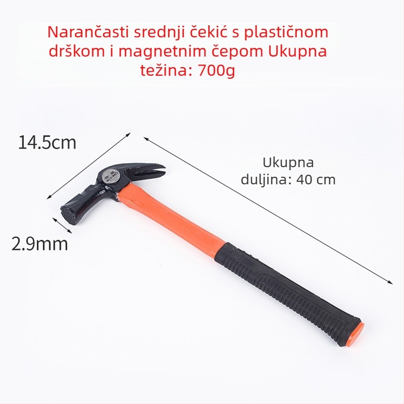 Čekić s plastičnim držalom i zakrivljenom glavom, za kućnu i građevinsku upotrebu, vađenje čavli, čelična glava