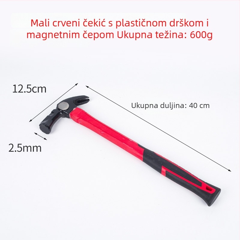 Čekić s plastičnim držalom i zakrivljenom glavom, za kućnu i građevinsku upotrebu, vađenje čavli, čelična glava