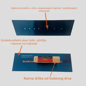 Plava čelična špahtla za niveliranje zidova i žbuke; alat za žbukanje i zidarske radove sa samonivelirajućom funkcijom