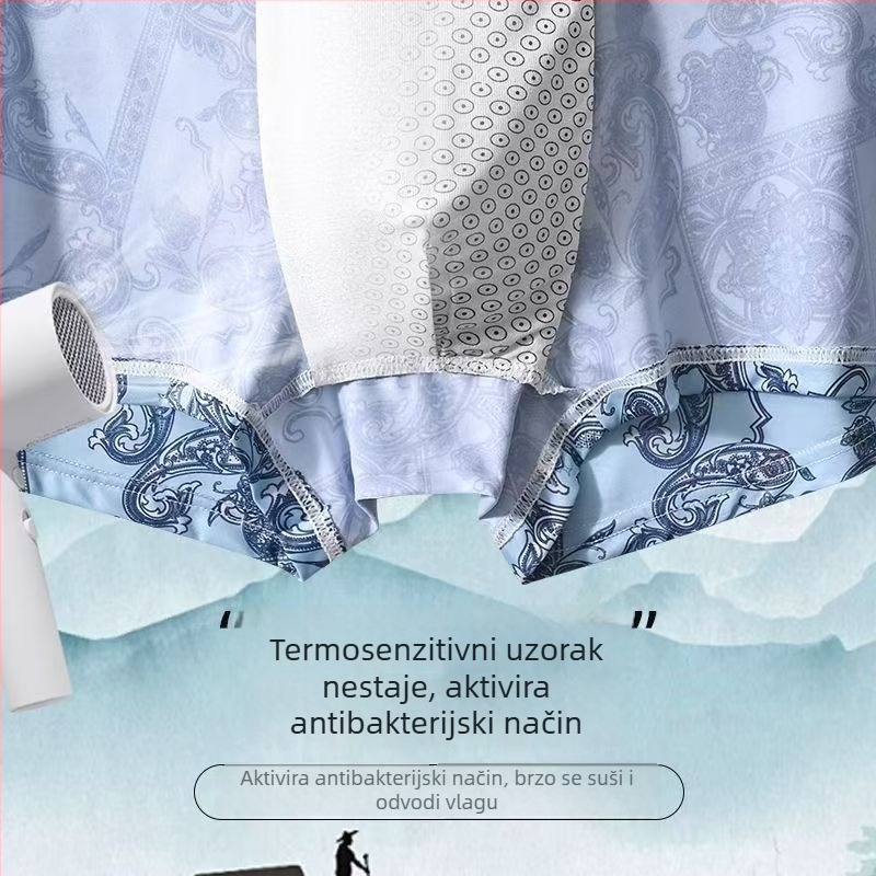 Muške bokserice s nacionalnim stilom, 7A antibakterijske ledeno-svilene, retro Paisley uzorak na elastičnom pojasu, ugodne koži i prozračne