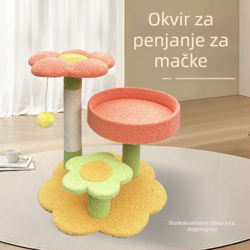 Trostruko sisal stablo za mačke s cvjetnim dizajnom i ugrađenim gnijezdom za velike mačke